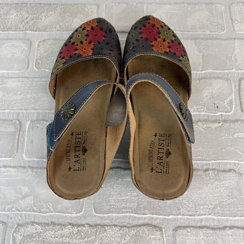 L'Artiste Spring Step Mary Jane Sandals Womens 38 7.5 8 Spikey Blum Floral Wedge - Picture 7 of 16